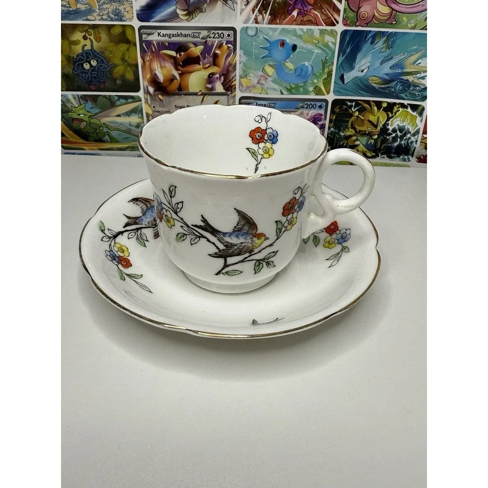 Vintage Heathcote Bird Bone China Tea Cup‎ & Saucer Set Made In England